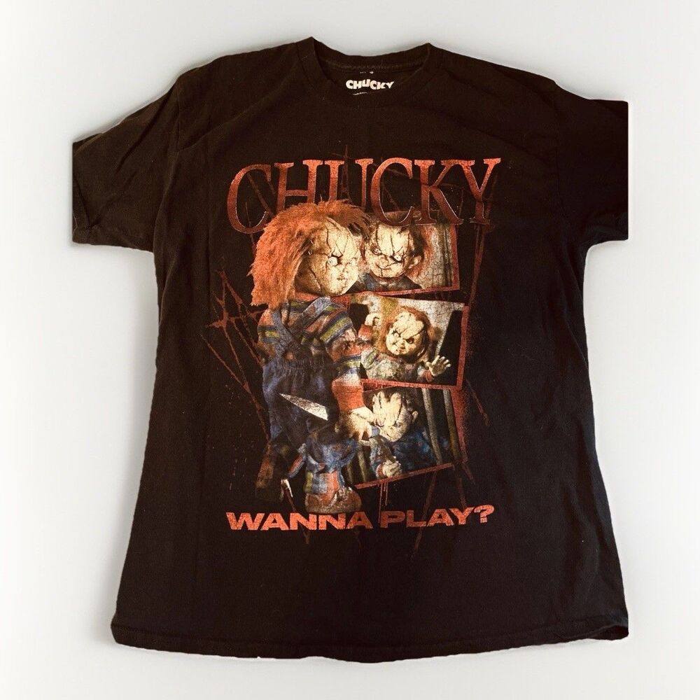 Chucky Wanna Play? Classic Black Graphic T-Shirt Unisex Women’s Size Large